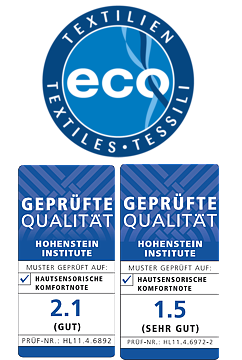 Prüfsiegel von eco mit den Noten 2,1 (gut) und 1,5 (sehr gut)
